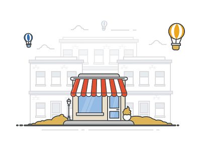 Shoppers be shopping balloon building business city ecommerce house shop shopping