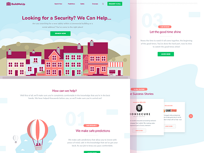 BuildMeUp balloon houses illustration landing landing page marketing realestate security street