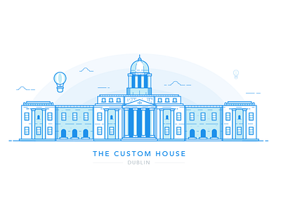 The Custom House - Dublin blue city cityscape custom house dublin eire illustration ireland landmark