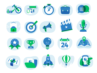Icons set blue chat icon icon set illustration money plane profile wallet