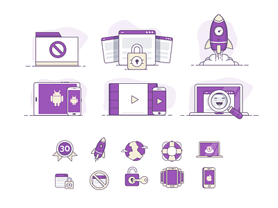 Icon Range - Large / Small folder help icon ipad lock mobile purple rocket