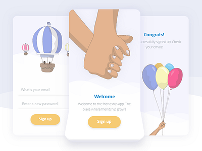 Illustrative Onboarding Flow book cards flow hands handshake illustraiton illustrate onboarding sign up style