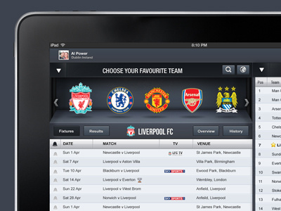 Football iPad App app application football interface ipad music player player ui user interface