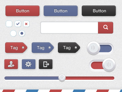 Free PSD: UI Set black blue button check free icons interface off on progress psd radio red slide slider tag ui