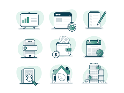 Iconography Set building data graph house icon icon animation iconography icons illustration mobile set wallet