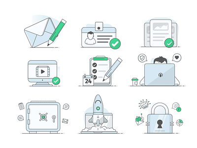 Illustration Set illus illustrations illustrator laptop lock mail rocket safe security