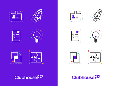 I'm joining Clubhouse! brand bulb clubhouse design iconography icons profile project management rocket set ueno