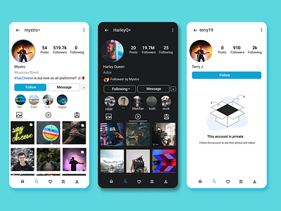 Social media: user profile design app design mobile design ui