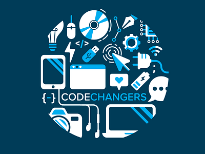 Codechangers T-Shirts branding code computer design earth icon illustration logo moon motherboard pattern programming shirt simple space tech ux vector water