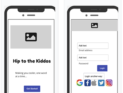 Hip to the Kiddos, a slang App prototype ux design process wireframes