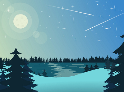 Beautiful Midnight Lake Scenery design illustration ui ux vector