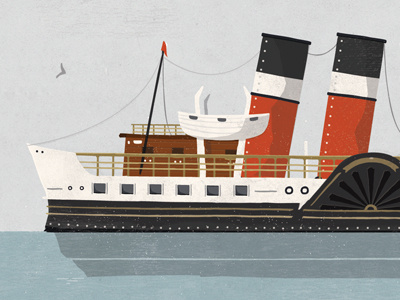 Waverley Ferry Illustration boat illustration nautical ocean paddle steamer sea texture vector wood