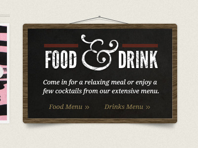 Bar and restaurant site ampersand black board menu wooden frame