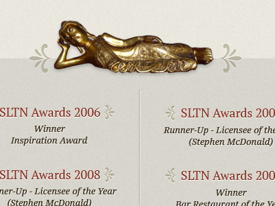 Bar and restaurant site awards beige buddah decorative droid serif ornate red
