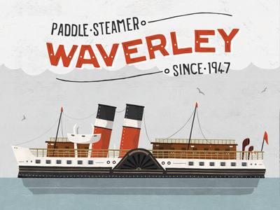 Waverley Ferry Illustration boat cloud illustration nautical ocean paddle steamer seas texture vector wood