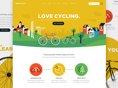 Bikestation Landing Page animation bike glasgow houses icons illustration landing page svg ui web