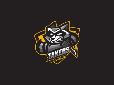 Takers character design e sports logo mascot design raccoon