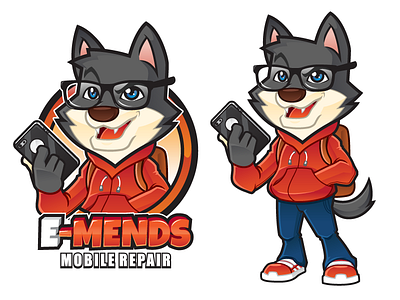 E Mends character design mascot mobile wolf