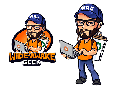 Wide Awake Geek caffeine character design co work space coffee geek geeks mascot logo nerd