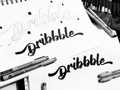 Dribbble Debut Final Sketch and Ink calligraphy custom type ink lettering sketch typography