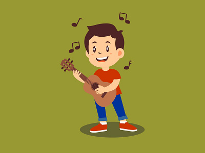 kid playing guitar art band boy character design flat flat cartoon flat character flat design fun guitar guitar playing illustration kids kids playing guitar music songs vector vector kids young