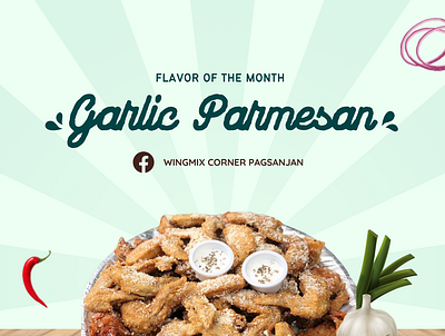 Chicken Wings Flavor of the Month: Garlic Parmesan branding design illustration pubmat typography