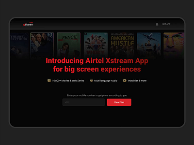 Airtel Xstream (TV App) landing page airtel android tv animated app branding case study content design inspiration interaction interaction design interface landing page mobile movie netflix typography ui ux web