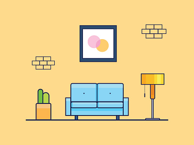 Living room color flat home house illustration light minimal room vector