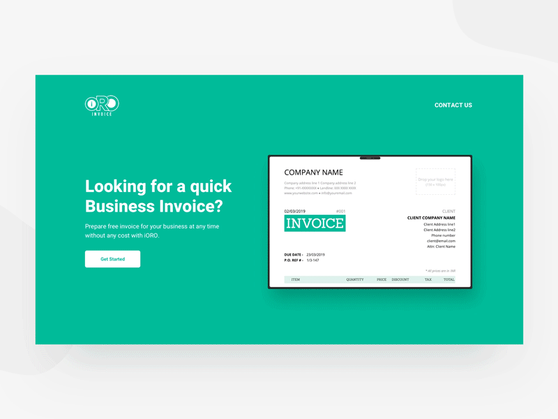 Create invoices for free animation branding design illustration interaction invoice invoice design landing landing page landing page ui product website