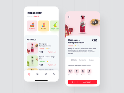 Juice App Design app appdesign color design drink food food app fruit health juice mobileapp order restaurant ui