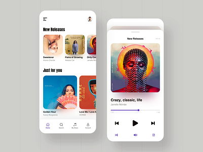 Music Player App animation app dark theme design interaction light theme mobile music music album music player musician play player playlist song songs theme ui ux