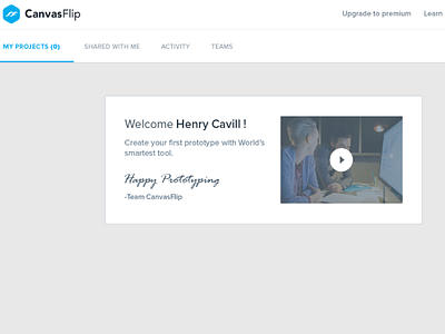 "My Projects" tab in the new UI of CanvasFlip canvasflip canvasflip revamp prototyping usability analysis user analysis user testing