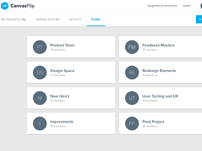 "Team Page on new CanvasFlip UI [Option 2] canvasflip revamp prototyping team page usability analysis user analysis user testing