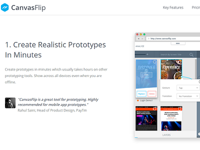 Prototyping in minutes! canvasflip revamp prototyping usability analysis user analysis user testing
