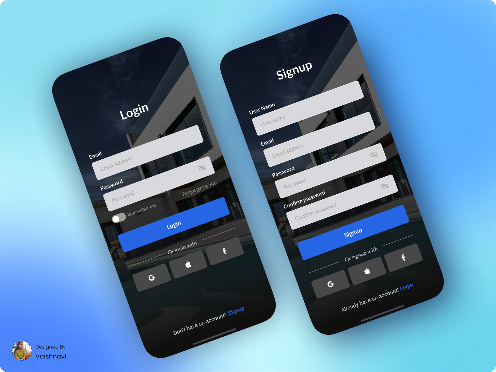 Login screens by Vaishnavi on Dribbble