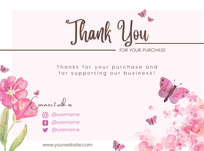 Butterfly and Pink Flower Thank You Card business canva design gift illustration stationary thank you card typography