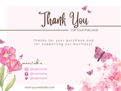 Butterfly and Pink Flower Thank You Card
