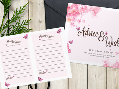 Advice & Wishes advice baby business butterflay canva design flower gift illustration pink stationary whises