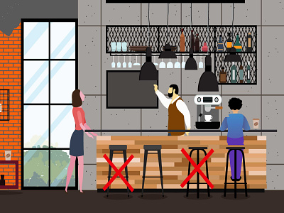 Social distancing business coffee coffeeshop design distance illustration pandemic