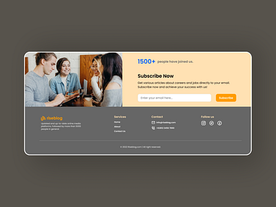 Subscribe and Footer for Blog Landing Page app app ui blog design footer footer blog footer website landing page newsletter subscribe subscribe blog subscribe newsletter ui