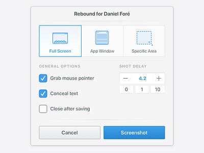 ⏱ Daniel Screenshot Tool button cancel checkbox macos options screenshot timer uppercase