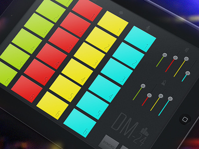 DM-24 Virtual Drum Machine iPad audio beats black buttons color drum icon ipad machine mashup music reset robot sequencer sound syncro synthesizer tempo ui vector vintage volume