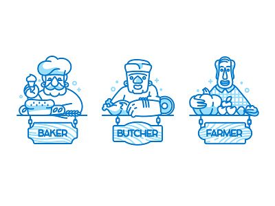 Baker, Butcher and Farmer baker bread butcher farmer icon meat vegetables