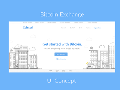 Bitcoin Exchange bitcoin city clean clouds exchange flat homepage illustration ui webdesign website