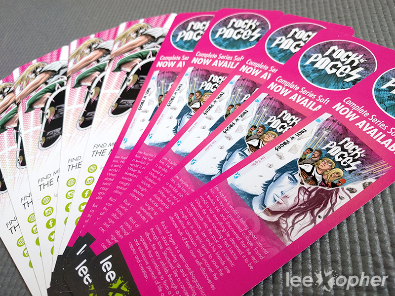 Promotional Bookmarks promotional freebies conventions comic con graphic design book design fred lactus rock of pages graphic novel books bookmarks