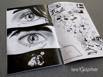Rock of Pages Spread: Part 1 black and white comic pages comics copic eyes grayscale illustration ink mixed media rock of pages sequential art time travel