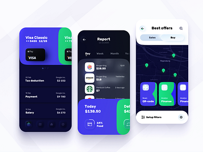 Mobile app for bold banking banking bold credit card dark theme fintech mobile modern money transfer neomorphism save money ux 存钱 高清