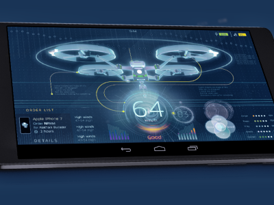 Quadcopter Drone UI Dashboard Delivery UX Smart Thing confirmation couriers delivery drones future illustration quadcopter restuarant smart ui ux vfx vr