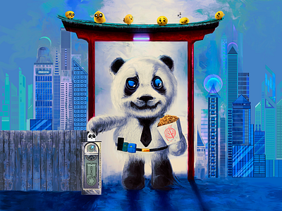 Panda 熊猫 going to Work and colorful City Background birds china city credentials illustration job panda savepandas wild work 中国式 工作地点 熊猫