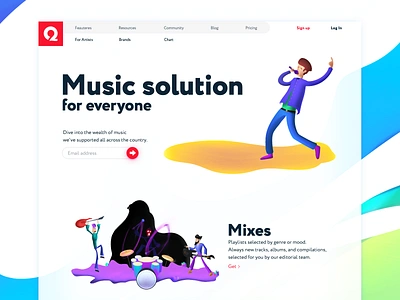 One Wavy Minimal Music Service Page QIANQIAN baidu baidu music chaos circuit font guitar illustrations landing page menu music noise qianqian rock band service singer streaming tidal